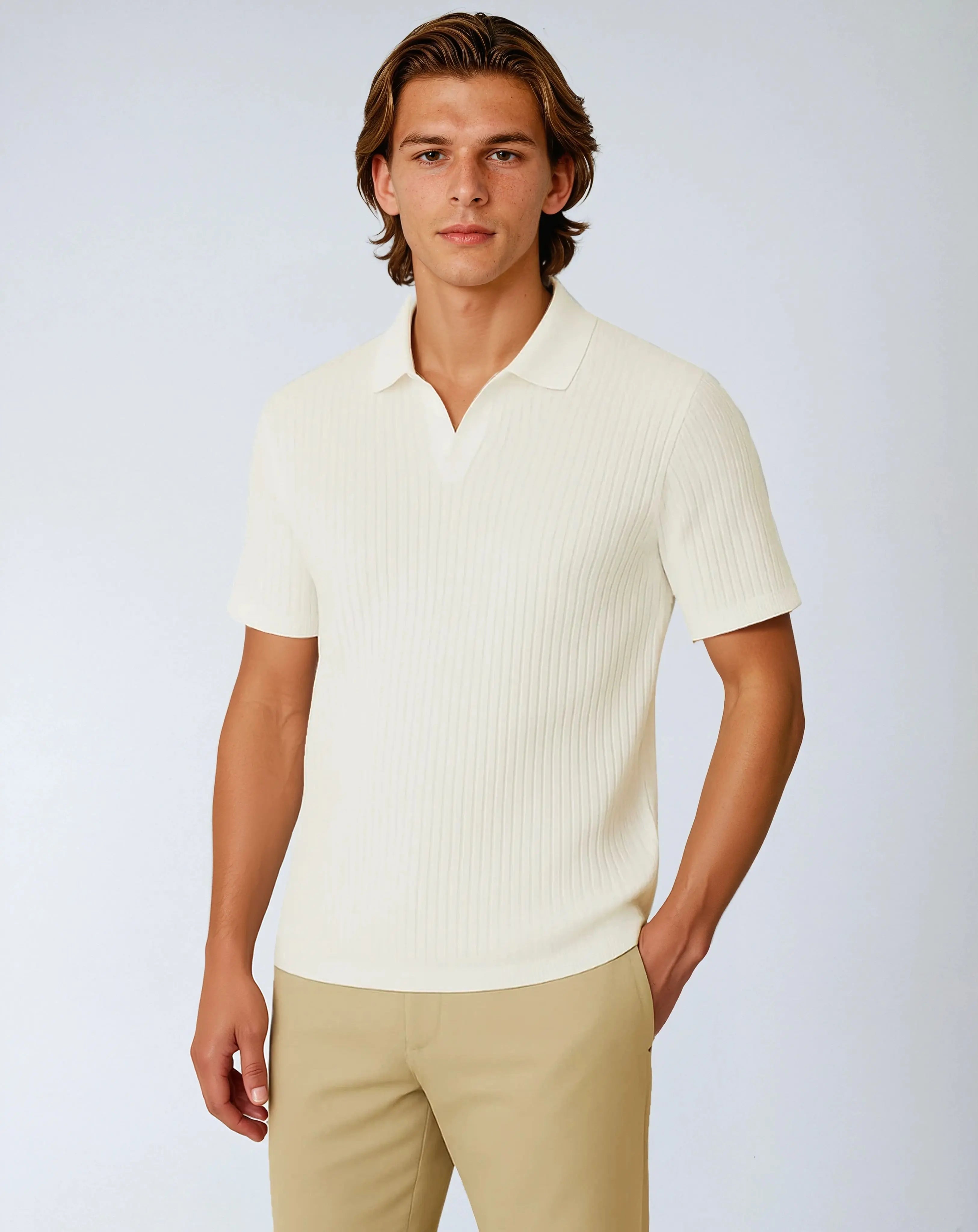 Geribbelde Polo Met Open Kraag – Essentiële editie-Polos-Velani-Velani