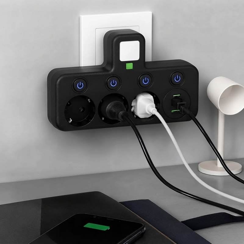 PortSync - 3-Socket Power Strip with USB and Type-C Charging Ports