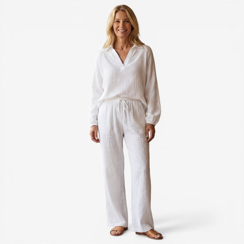 Women's Two Piece Set With Long Sleeve Top and Straight Leg Pants