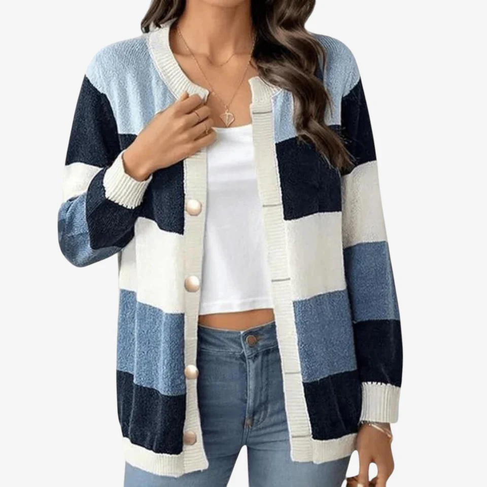 Abigail – Cárdigan estampado de manga larga, cuello redondo y botones