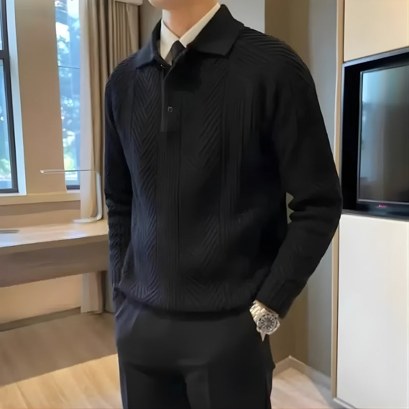 Dexter – Ribbed hem sweater with lapel collar and long sleeves