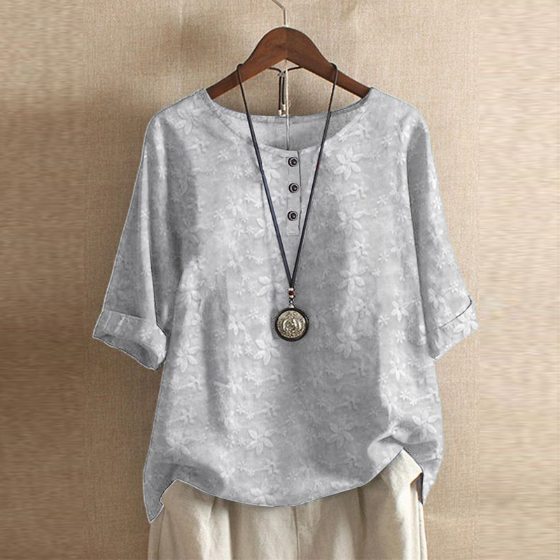 Women's Oversized Printed Blouse with O Neck