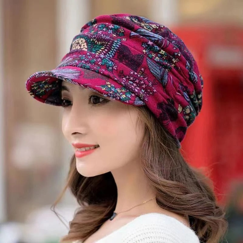 Sienna – Round Cap with Foldable and Floral Pattern
