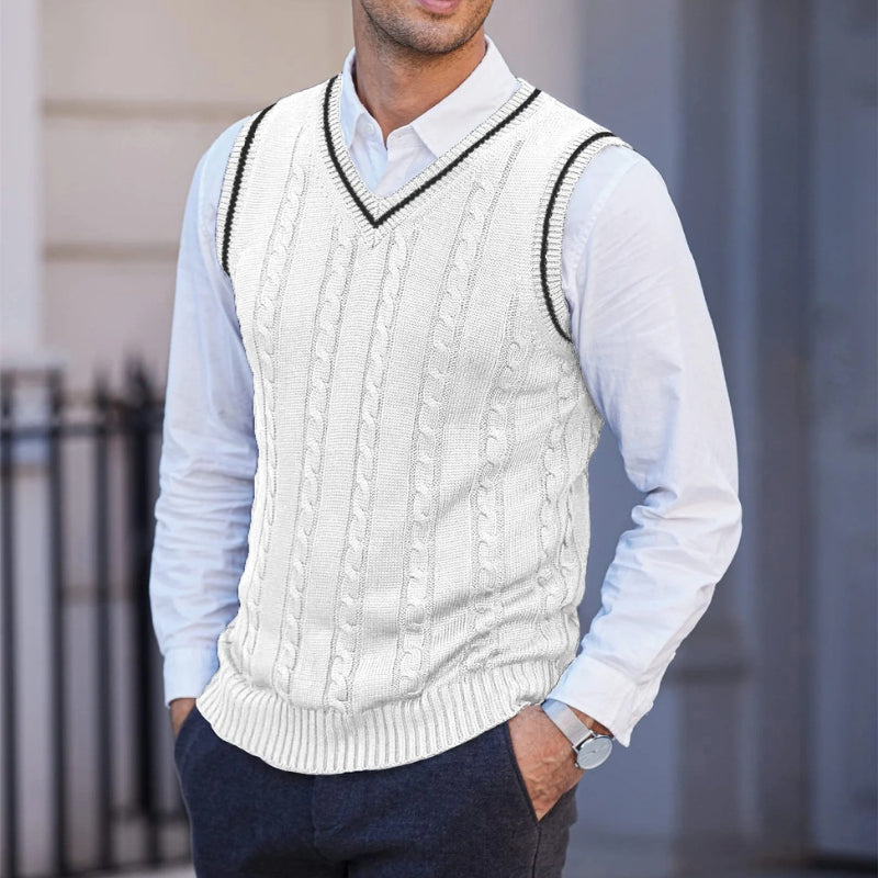 Ethan – Sleeveless V-Neck Sweater with Striped Design