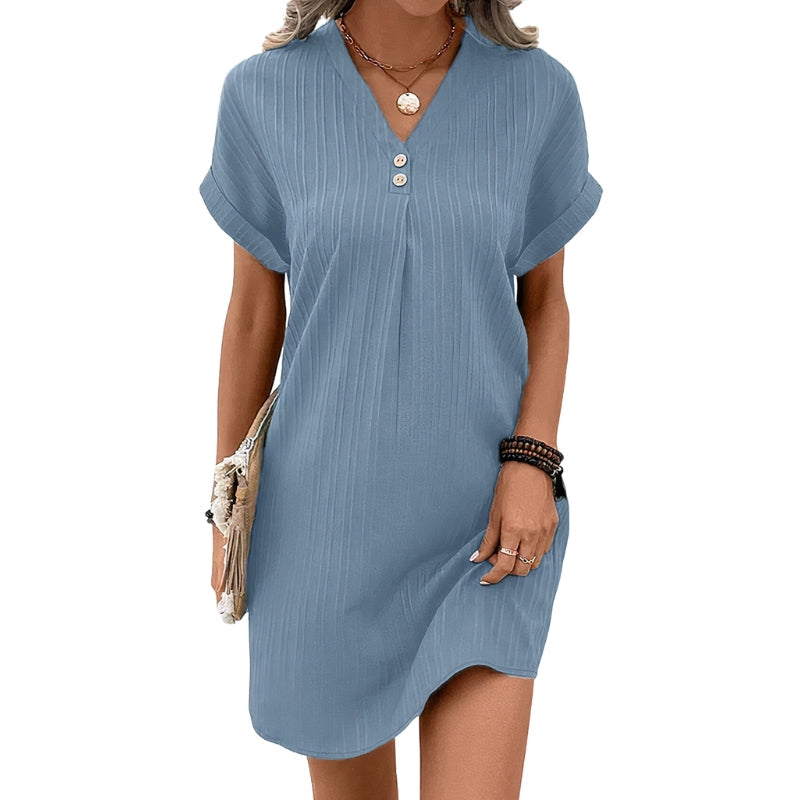 Amara – V-hals jurk met knopen en korte mouwen Velani