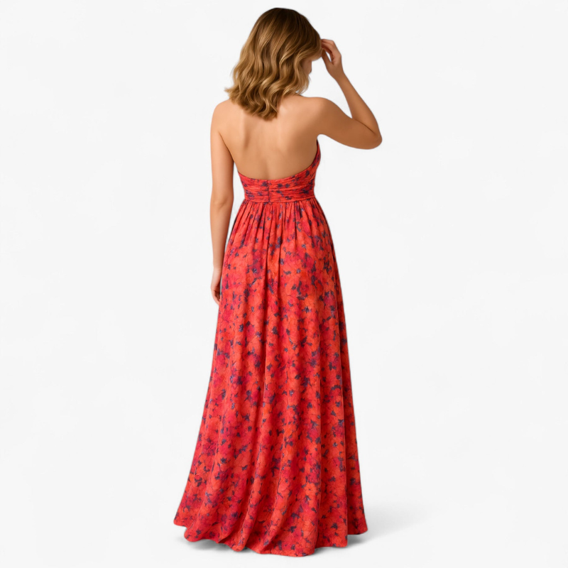 Alice – Lange Mouwloze Jurk met Bloemenprint en Zijsplit Velani