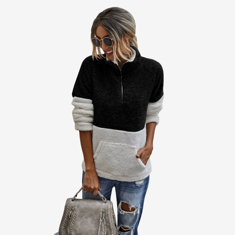Sophia – Long Sleeve Sweater With Standup Collar And Pockets