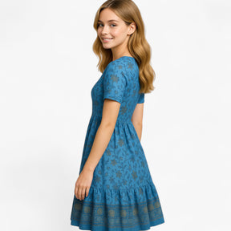 Amelia – Lange Jurk met Korte Mouwen en Bloemenprint Velani