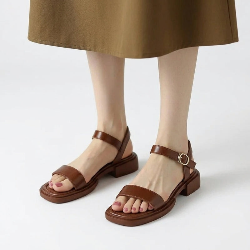 Women's Round Toe Low Heel Sandals with Buckle Strap