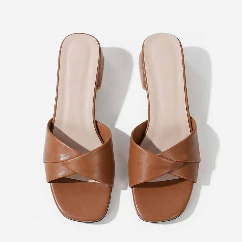 Women's Open Toe Square Heel Sandals with Polished Design