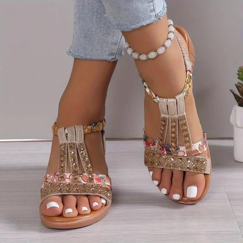 Wedge Heeled Sandals with Pearl Details