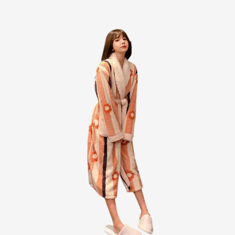Clara – Long Sleeve Robe With Printed Design And Adjustable Strap
