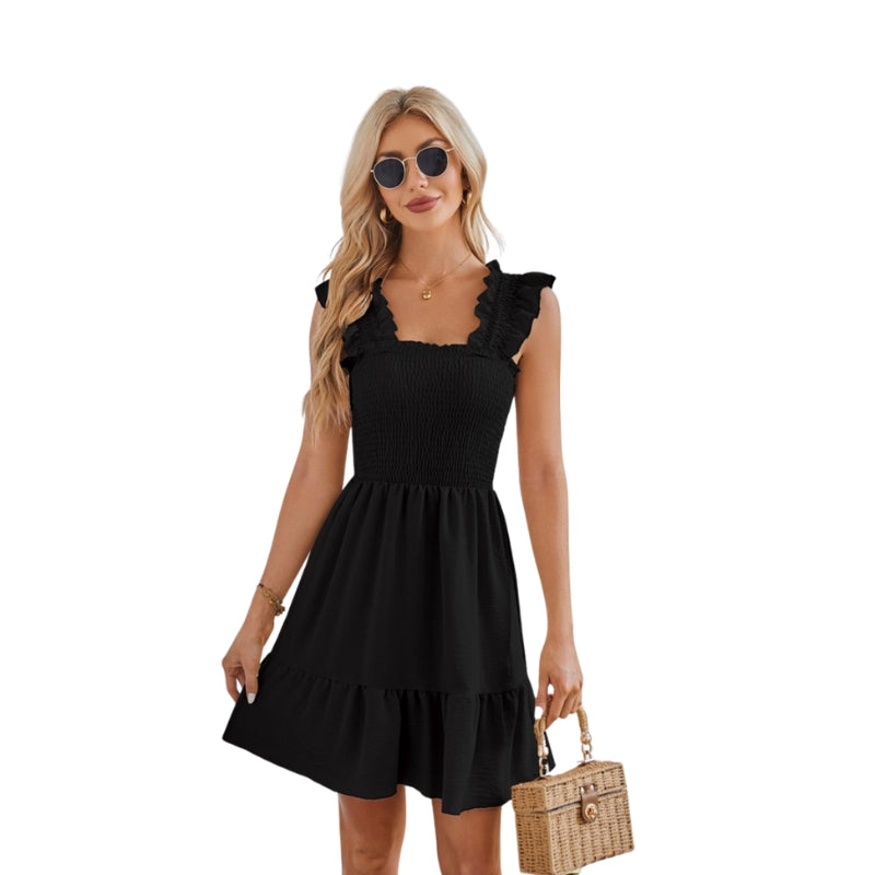 Simone – Mini-jurk met Ruches aan de Bandjes en Geplooide Taille Velani