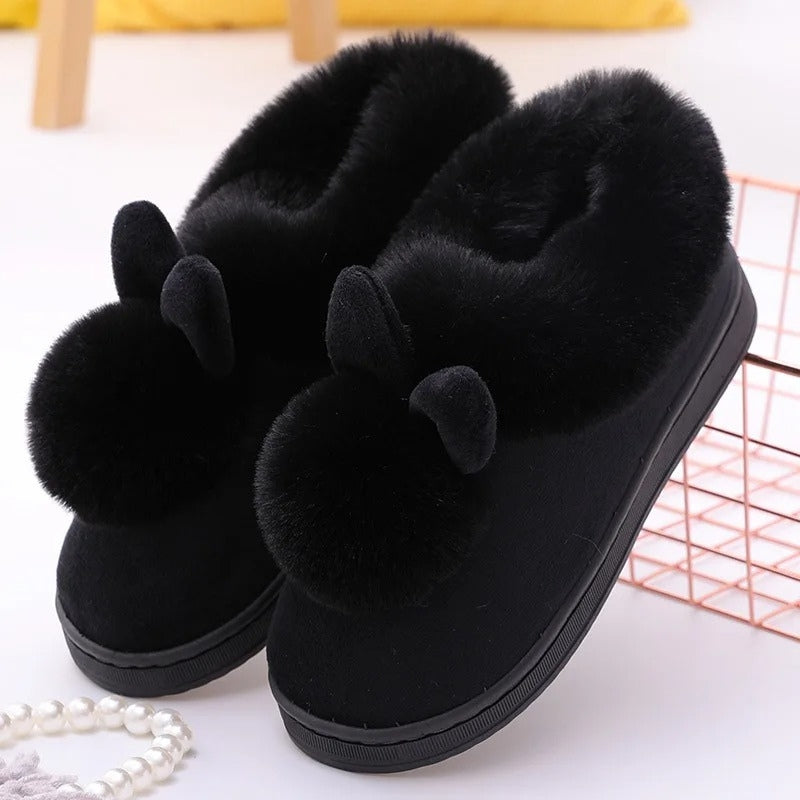 Lily – Fur Slippers with Round Toe and Rabbit Ear Design