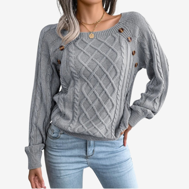 Lila – Suéter de manga larga con estampado en zigzag y detalle de botones