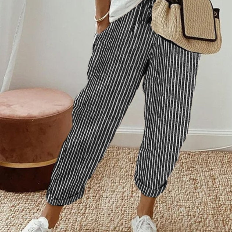 Women’s Striped Trousers with Drawstring