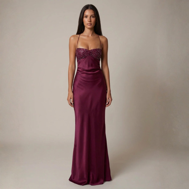 Elegant A-Line Maxi Dress with Spaghetti Straps