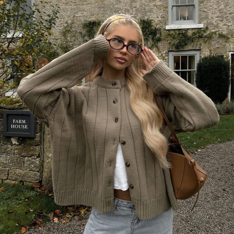 Sophia – Long Sleeve Cardigan with Button Closure