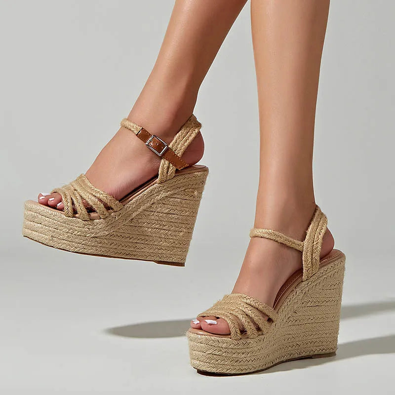 Adjustable Wedge Heel Sandals with Ankle Strap