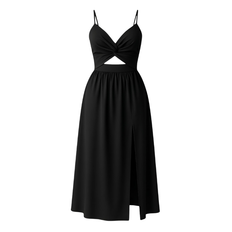 Abigail – Midi Jurk met Dunne Bandjes Zijsplit en Mouwloos Ontwerp Velani