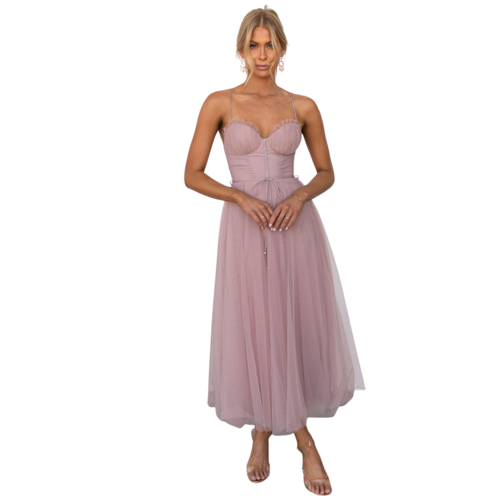 Emilia – Mouwloze Midi Jurk met Spaghettibandjes Velani