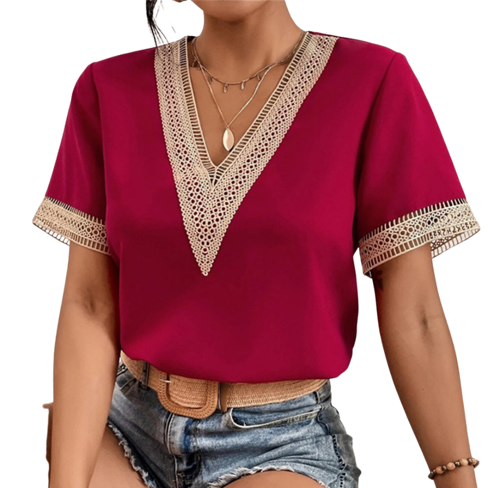 Emma – V-Hals Blouse met Korte Mouwen Velani