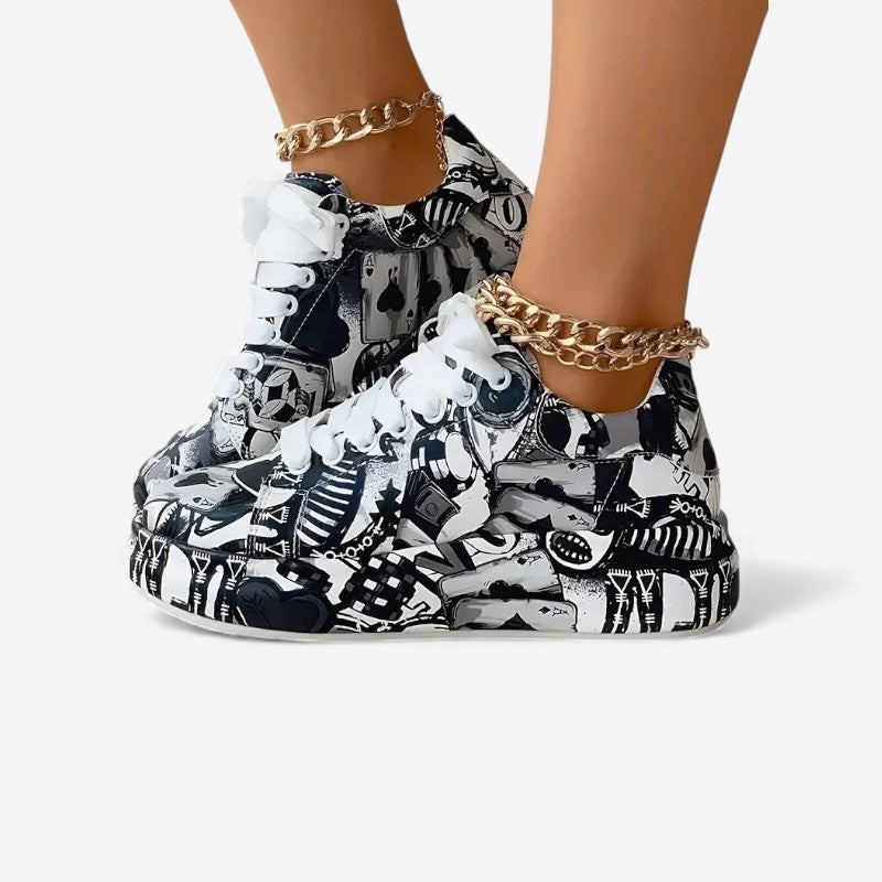 Aria – Sneakers with Painted Graffiti and Lace Up Design
