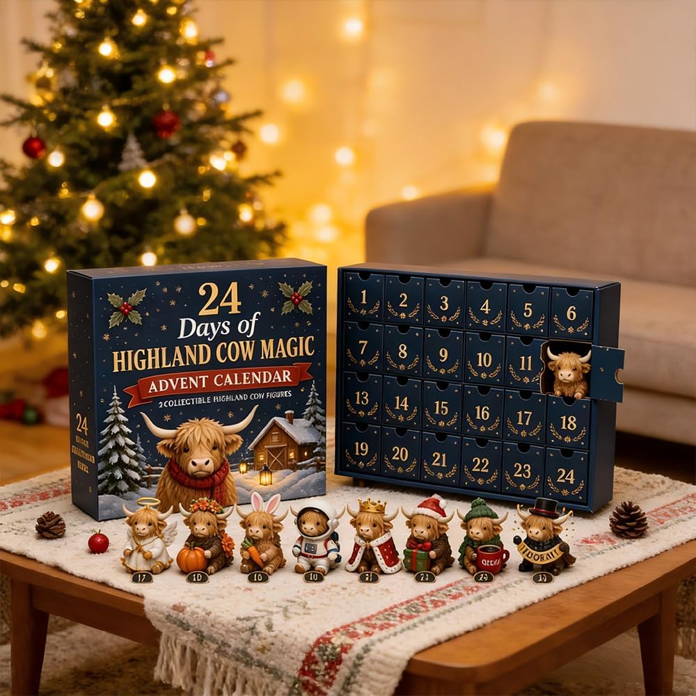 Cowtide – Highland Cow Advent Calendar With 24 Acrylic Hangers