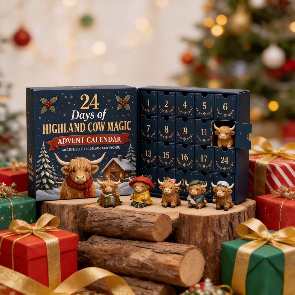 Cowtide – Highland Cow Advent Calendar With 24 Acrylic Hangers