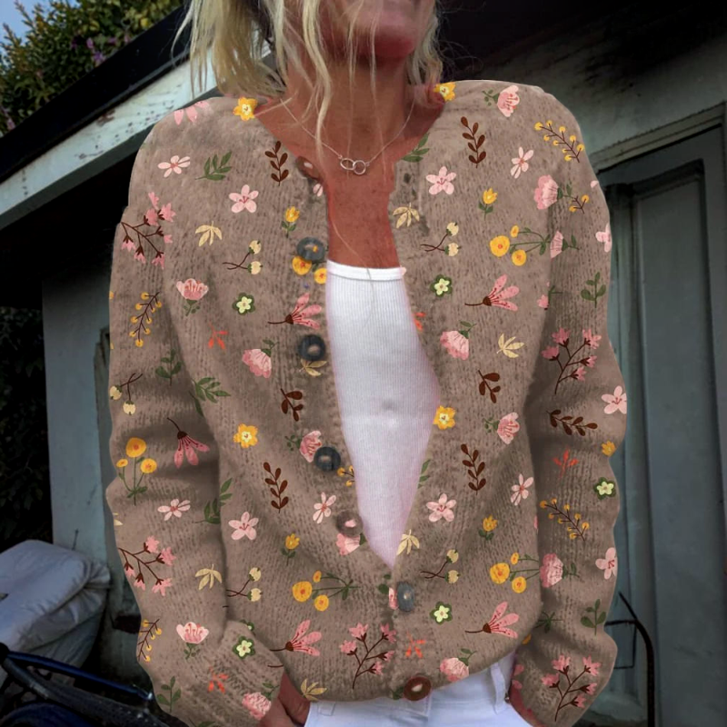 Floral O Neck Knit Pullover for Women