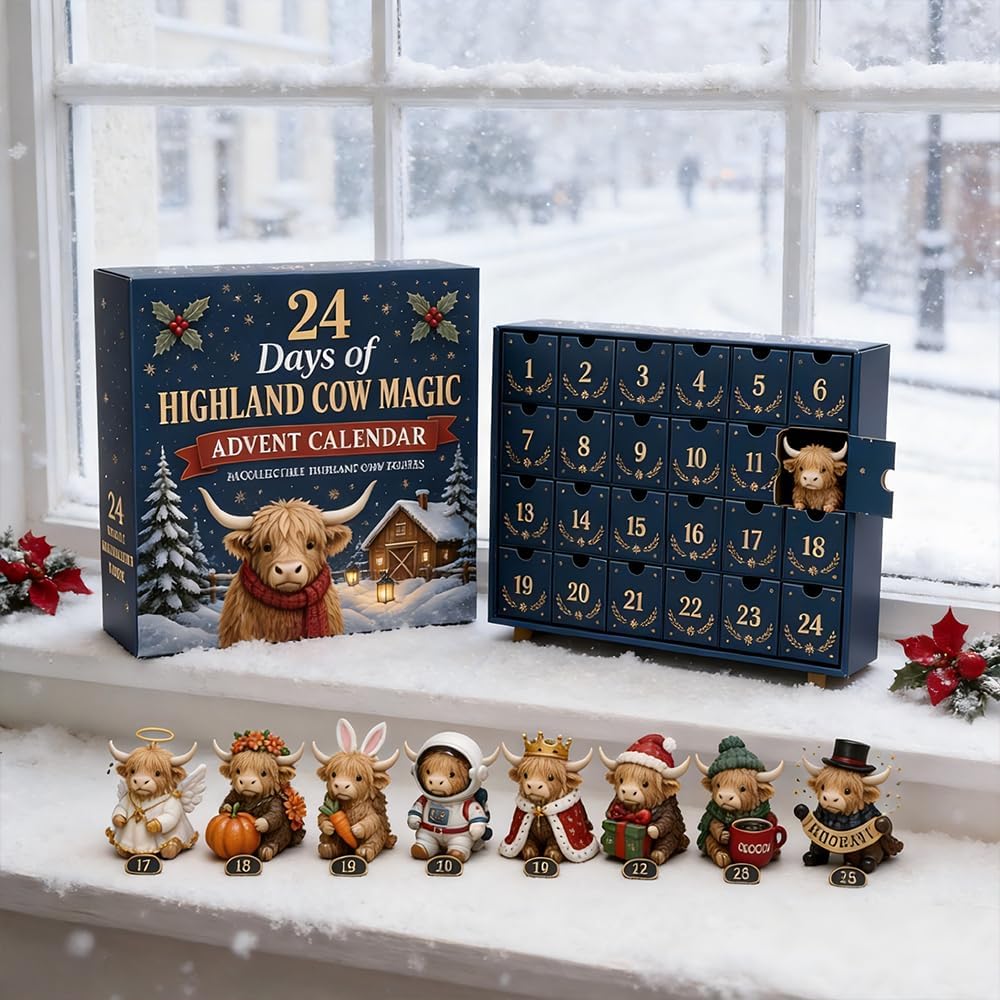 Cowtide – Highland Cow Advent Calendar With 24 Acrylic Hangers