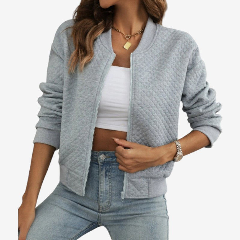 Alina – Long Sleeve Jacket with Round Neck and Zipper Closure Design