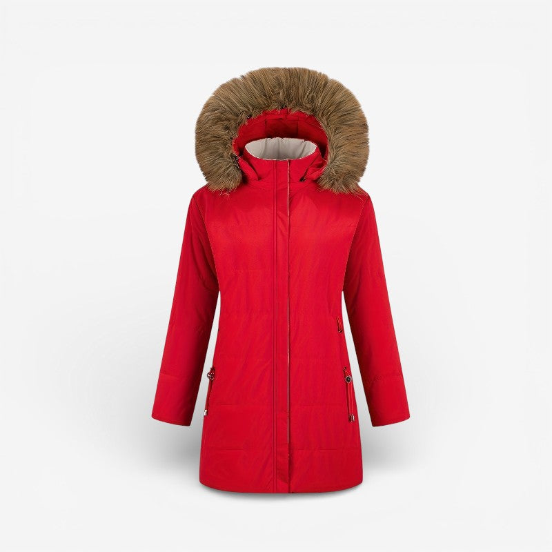 Yara – Long Sleeve Coat with Zipper Closure and Fur Collar