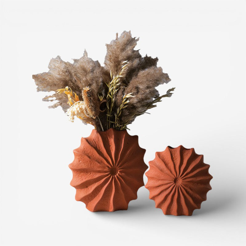 GeoBloom – Decorative Flower Vase with Round Geometric Pleated Design