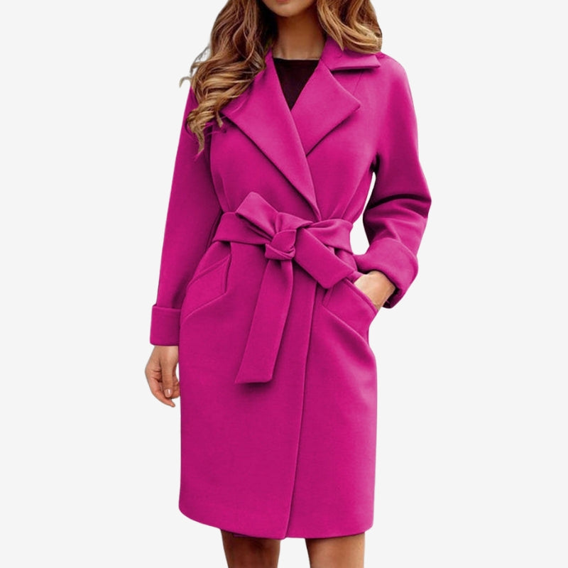 Emma – Long Sleeved Trench Coat With Lapel Collar And Adjustable Belt