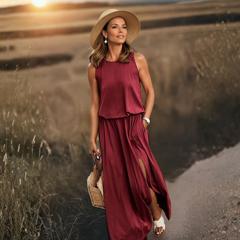 Women Sleeveless Dress With Round Neck Design