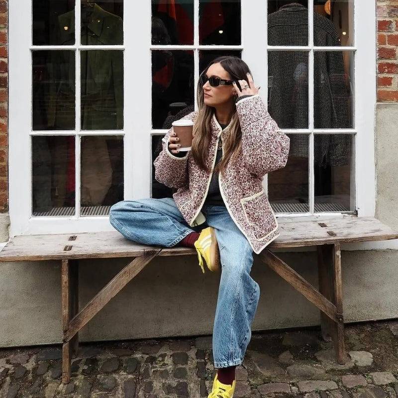 Olivia – Chaqueta de manga larga con estampado floral y bolsillos