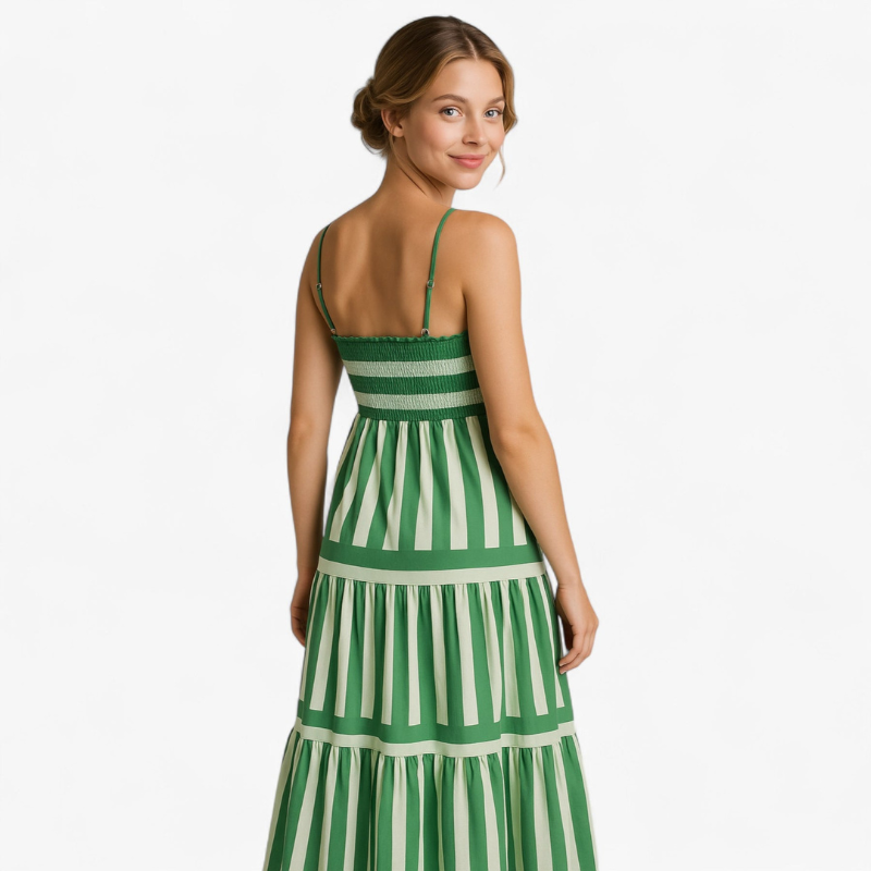 Scarlett – Lange Jurk met Spaghettibandjes en Streepjesprint Velani