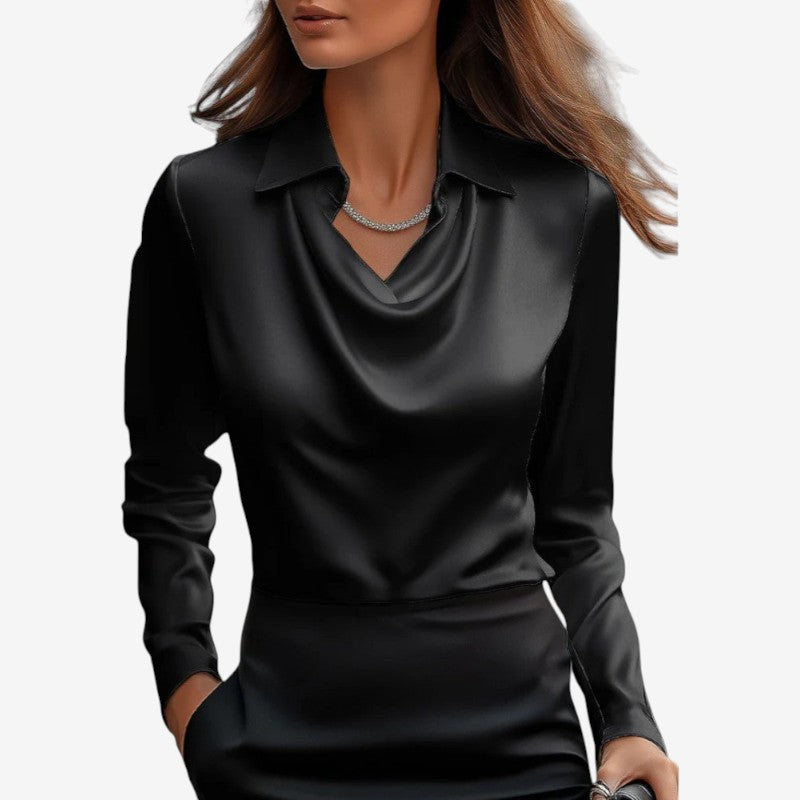 Women's Draped-Collar Long Sleeve Blouse