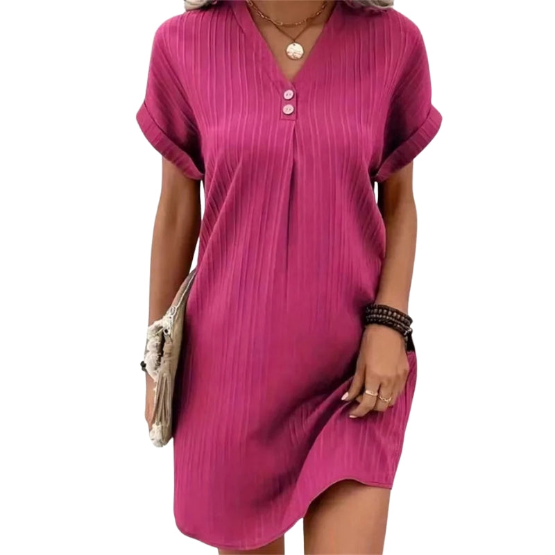 Amara – V-hals jurk met knopen en korte mouwen Velani