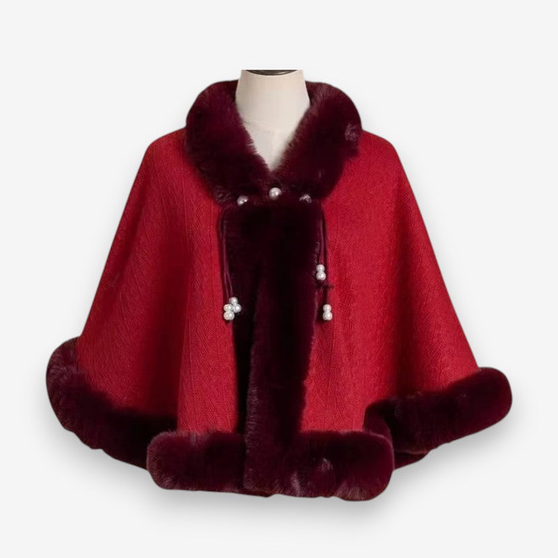 Elina – Long Sleeve Coat with Faux Fur Collar and Trim Design