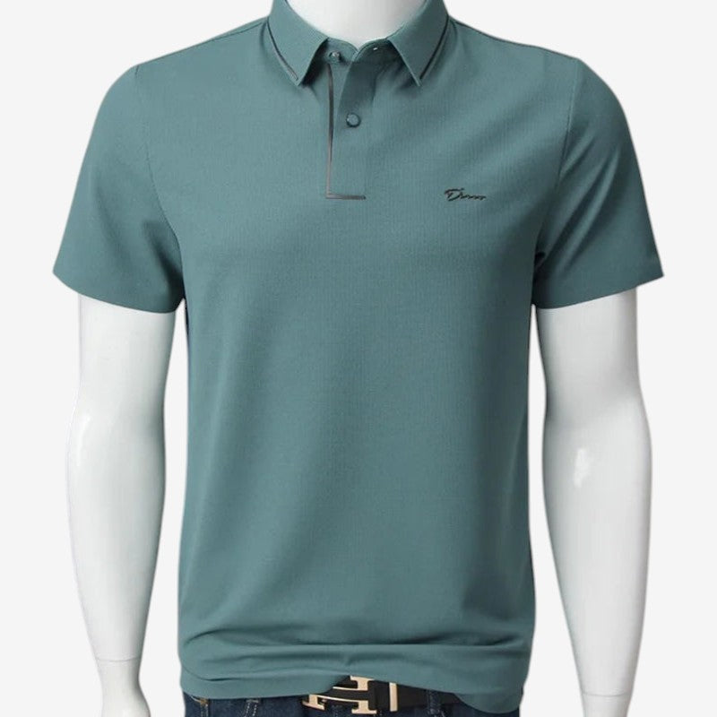 Aaron - Printed Short Sleeve Polo Shirt With Button Collar