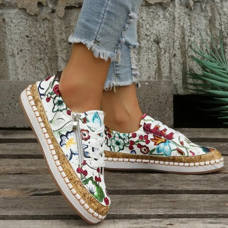 Clara – Floral Printed Loafers With Adjustable Laces Design