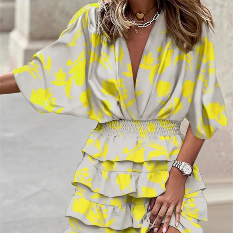 Lisa – Robe Midi Imprimée avec Jupe à Volants Velani