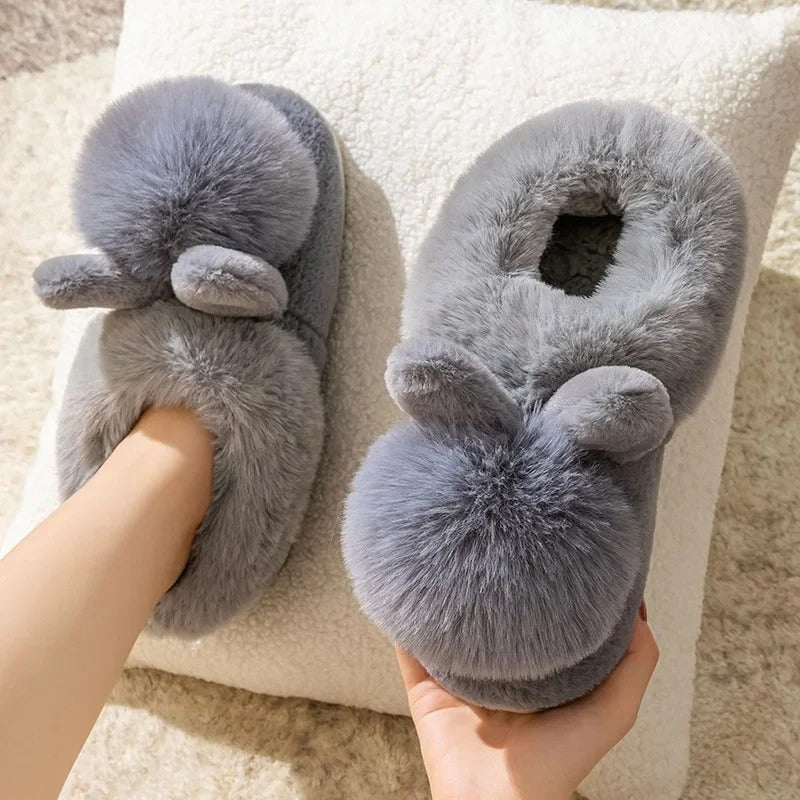 Lily – Fur Slippers with Round Toe and Rabbit Ear Design