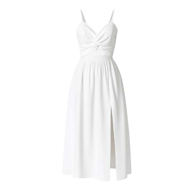 Abigail – Midi Jurk met Dunne Bandjes Zijsplit en Mouwloos Ontwerp Velani