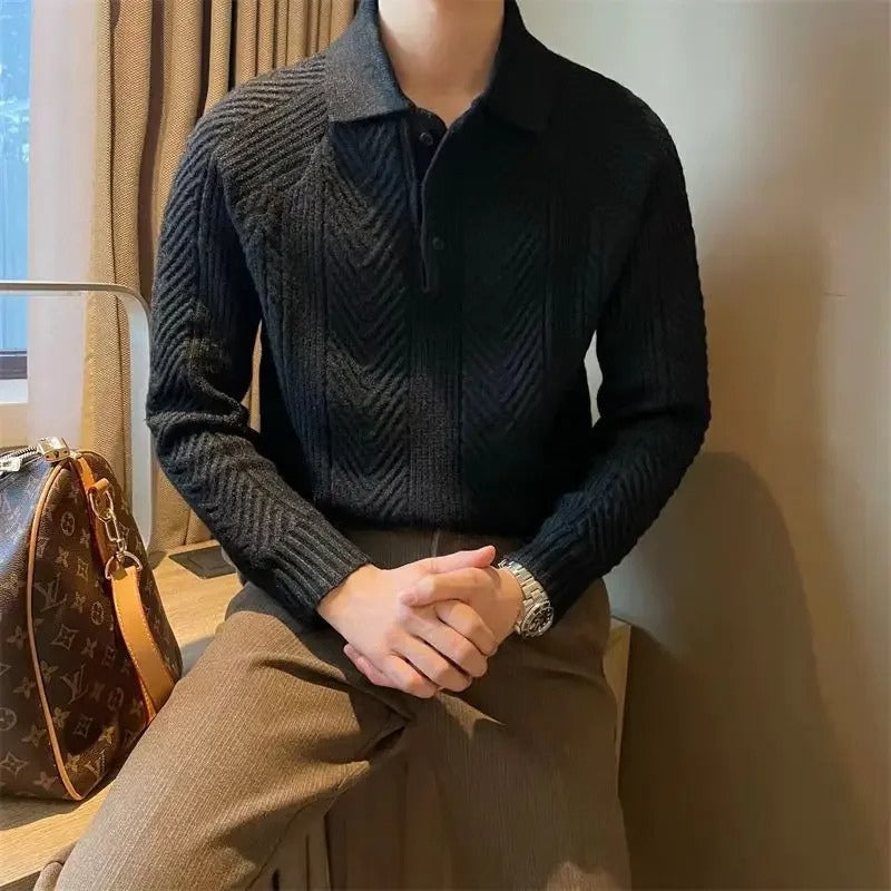 Dexter – Ribbed hem sweater with lapel collar and long sleeves