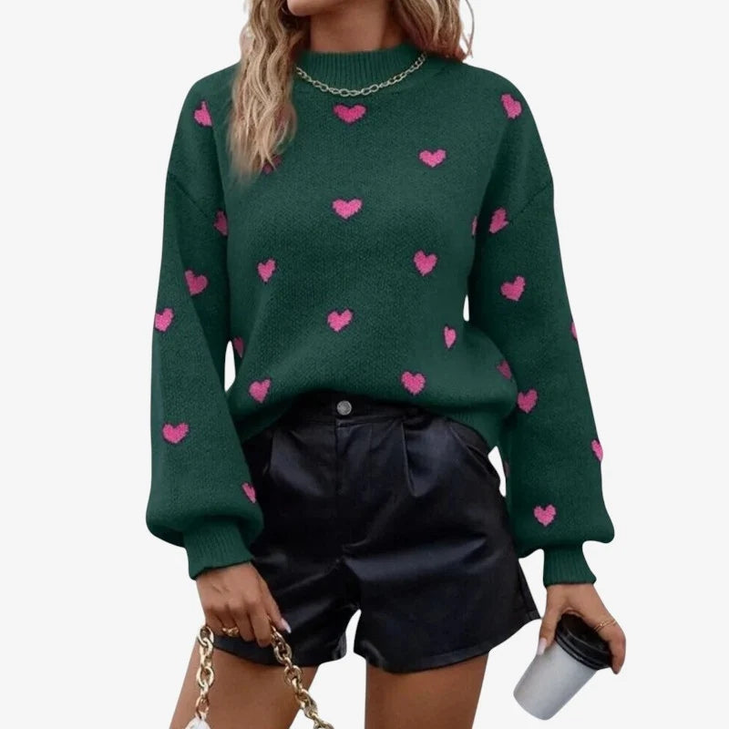 Jennifer – Long-sleeved sweater with heart print and round neck