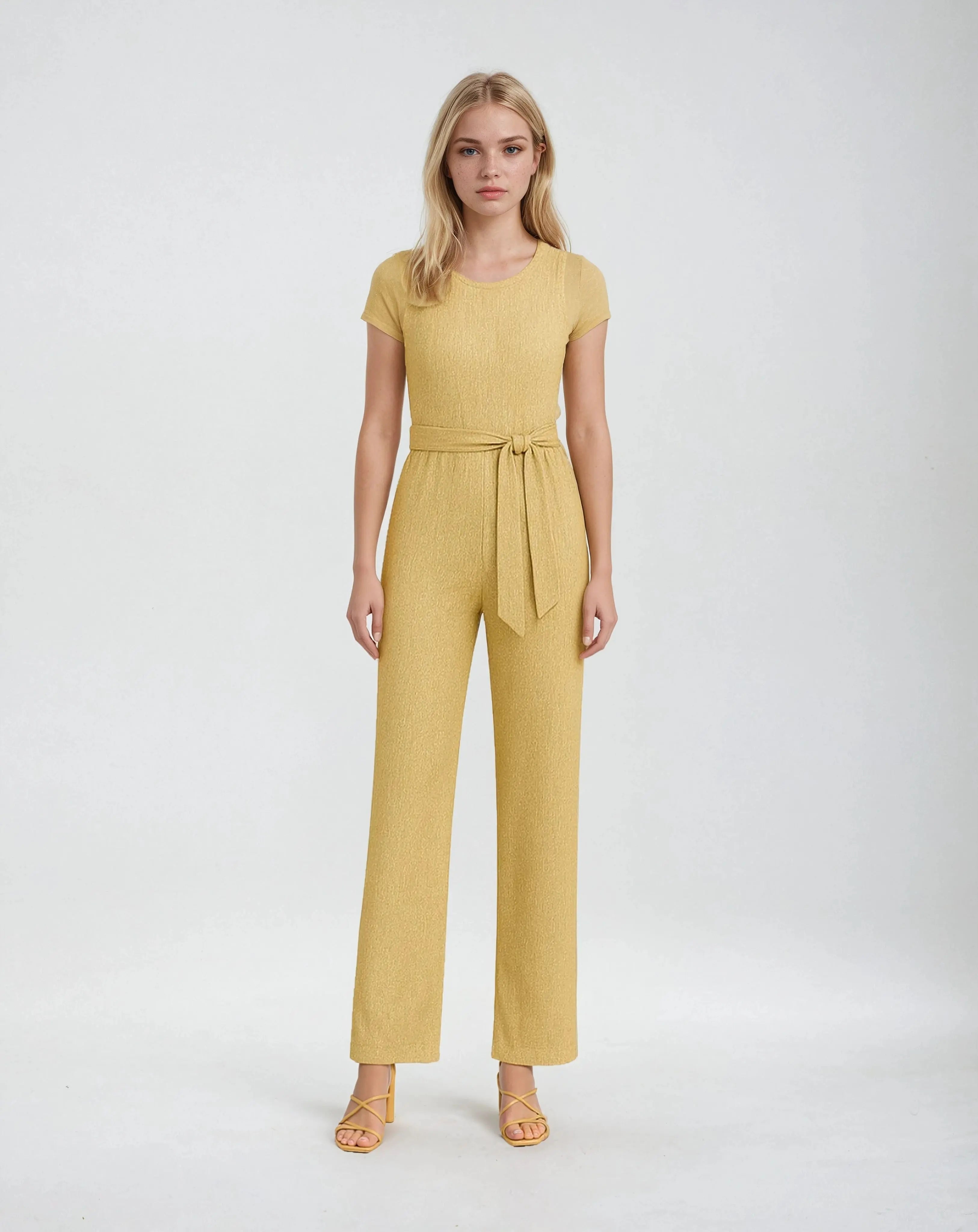 Polyester Jumpsuit Met Glitterdesign En Tailleband-Jumpsuits-Velani-Velani
