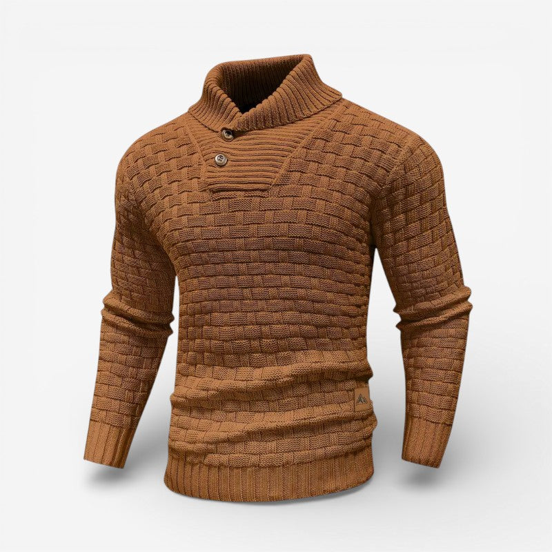 Liam – Long Sleeve Sweater with Stand Collar and Button Closure